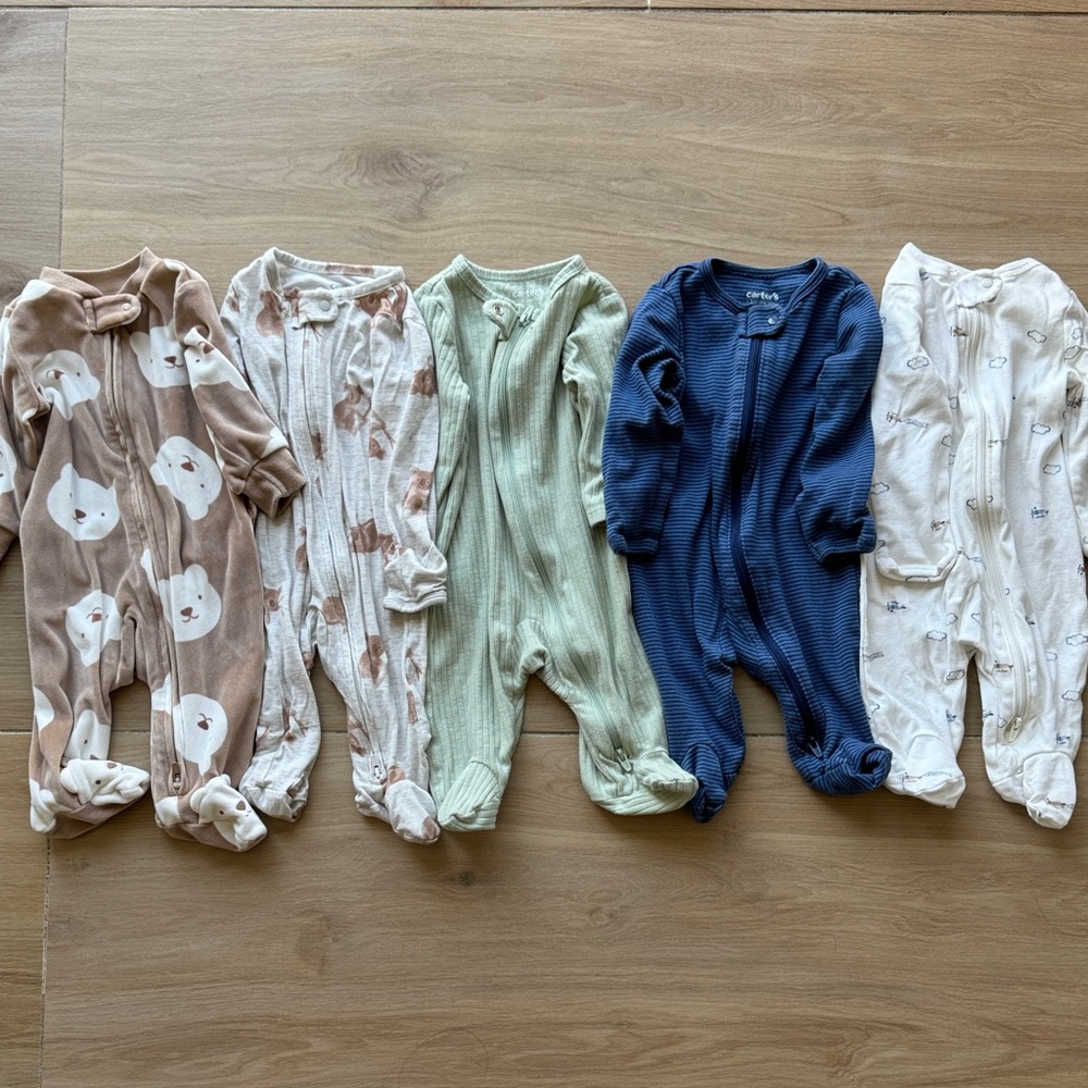 Carter's Kids Footies Set - Brown, Cream, Green, Blue, White (size 3)